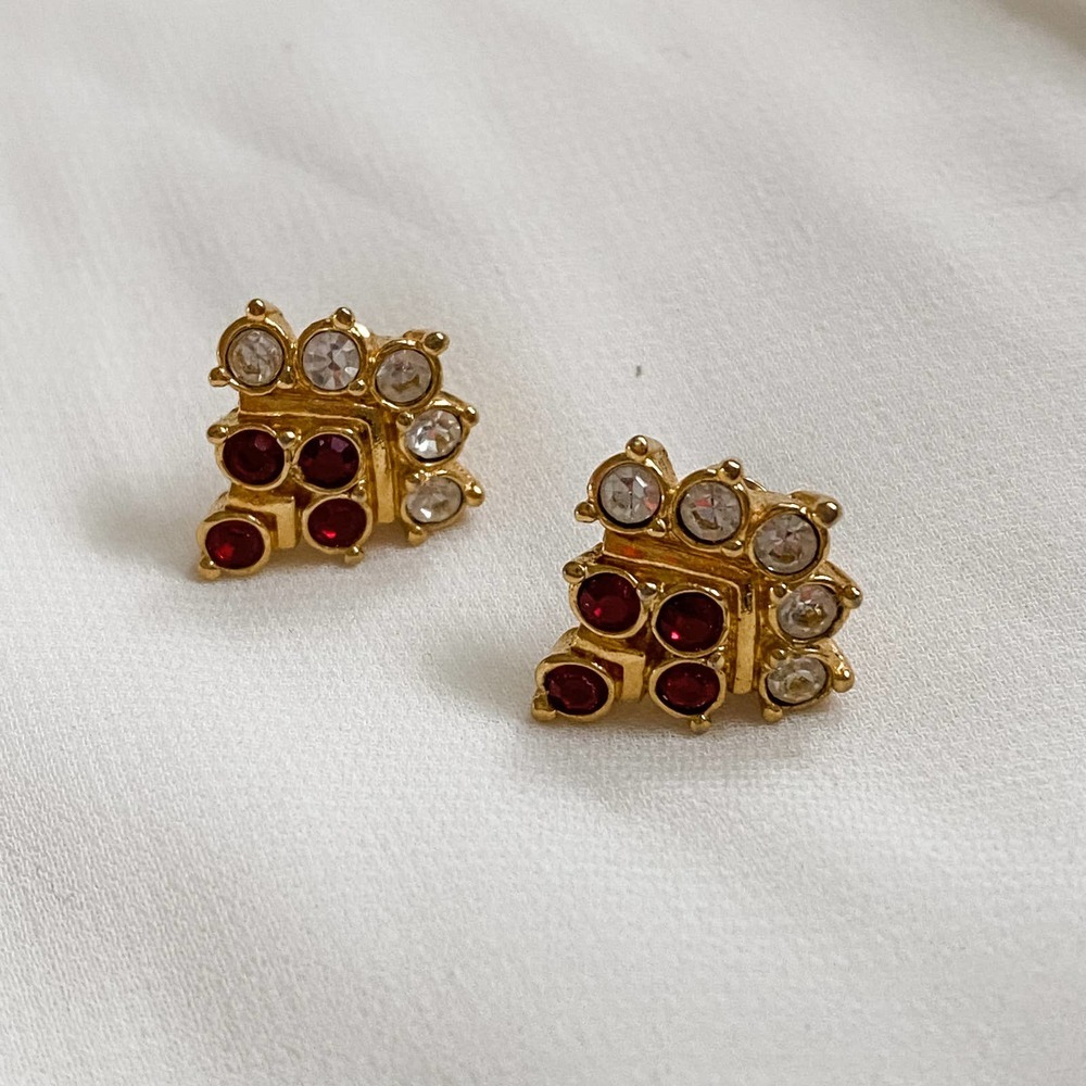 VTG Gold Red White Diamond Tier Earrings
